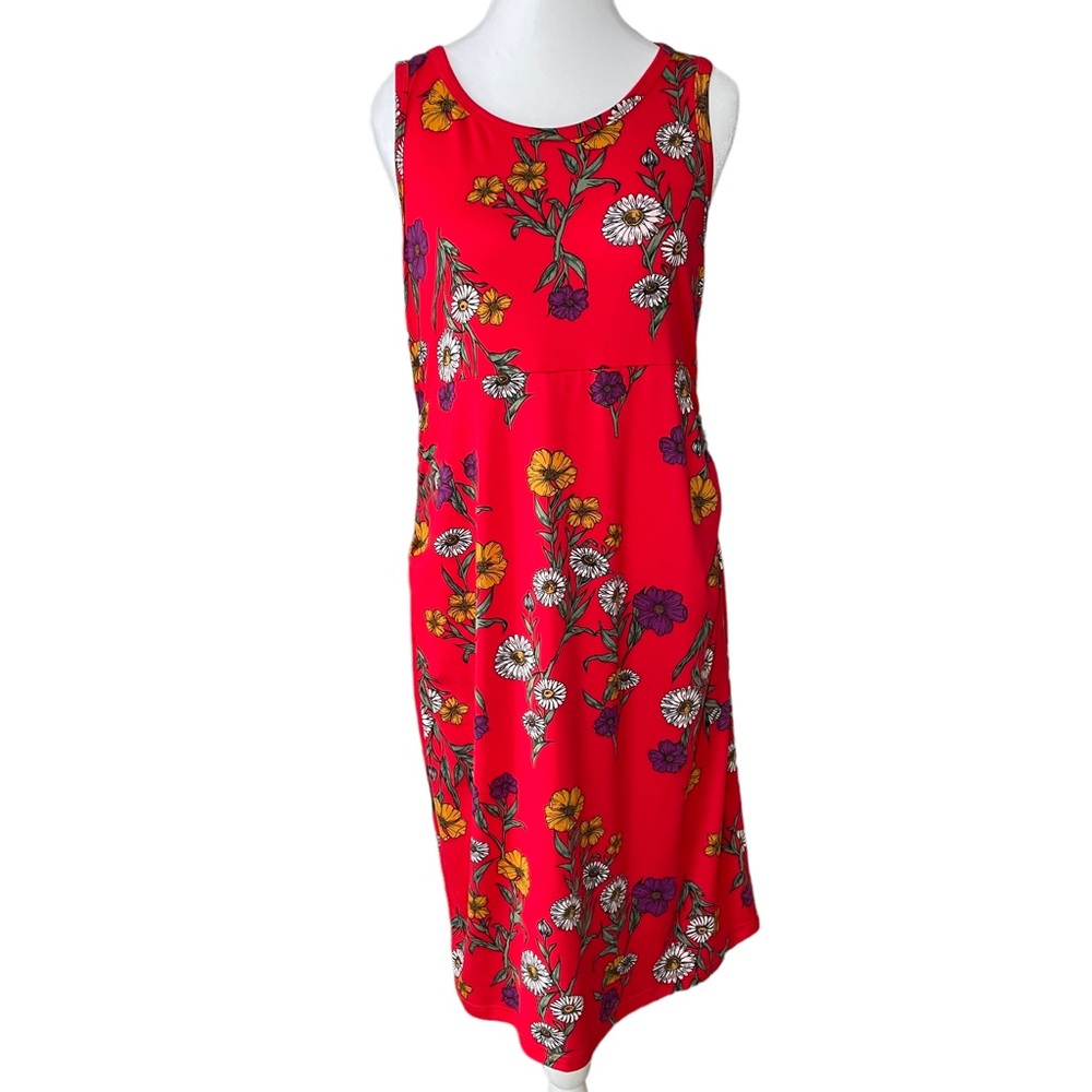 French Grey Bella Maternity Fitted Knit Dress Red Floral Women’s Size Medium